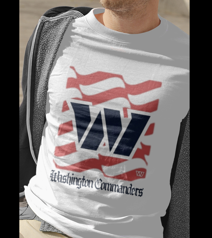 Washington Commanders W American Flags Red Stripes T-Shirt