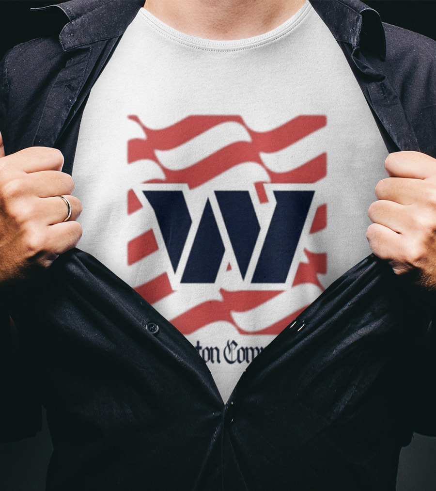 Washington Commanders W American Flags Red Stripes T-Shirt