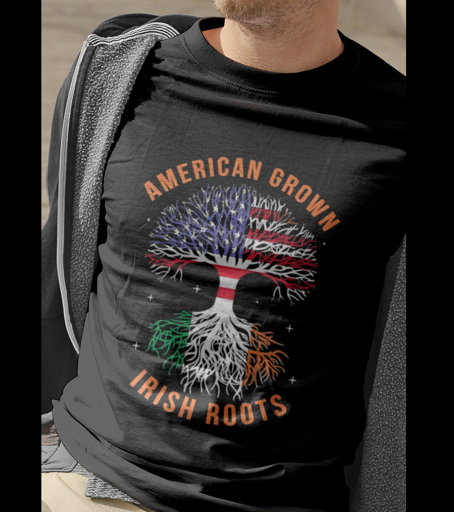 American Grown Tree With Irish Roots USA Flag And Irish Flag T-Shirt