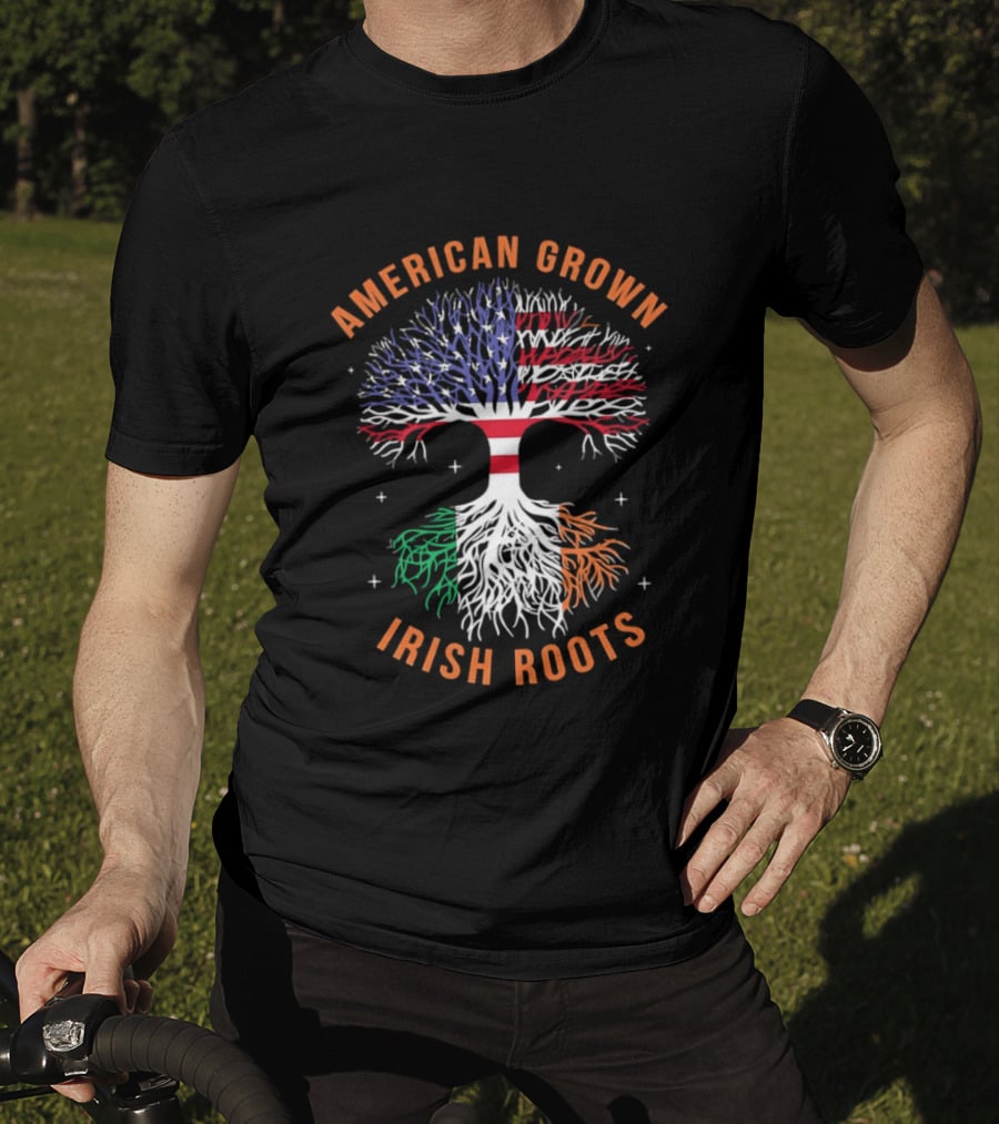 American Grown Tree With Irish Roots USA Flag And Irish Flag T-Shirt