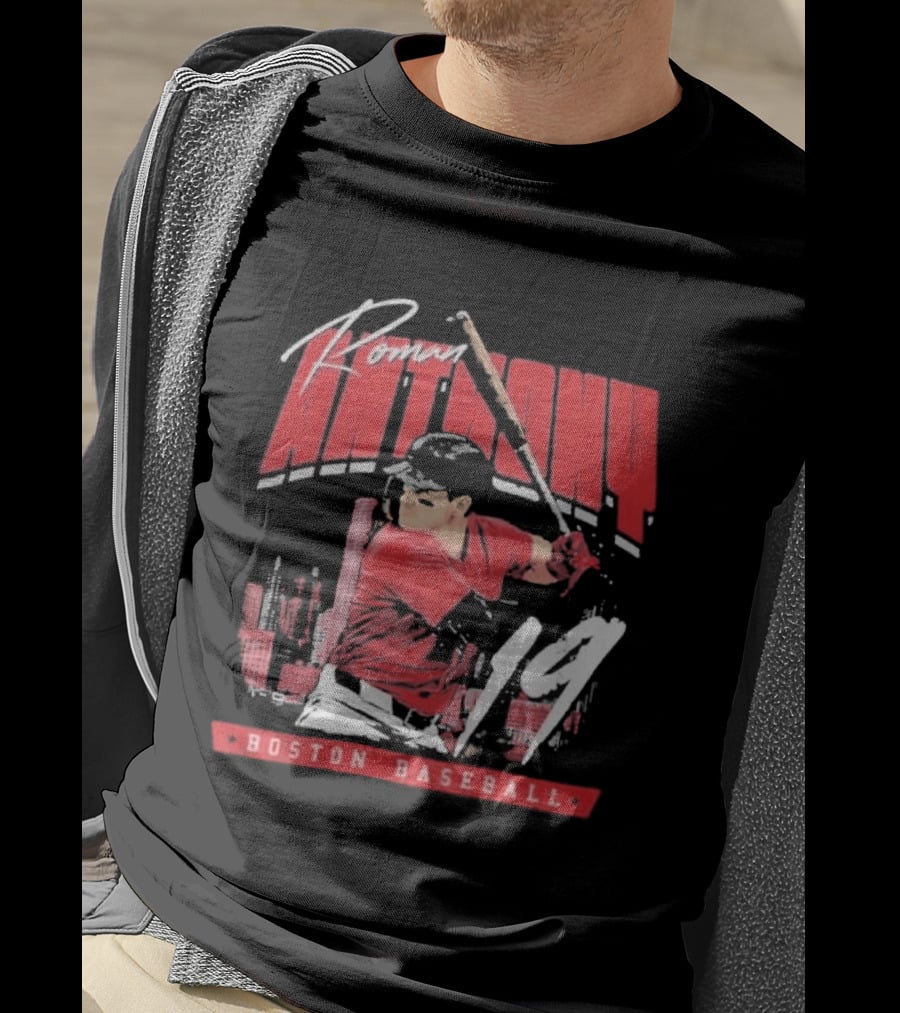 Roman Anthony 19 Boston Baseball Skyline Batting Scene T-Shirt