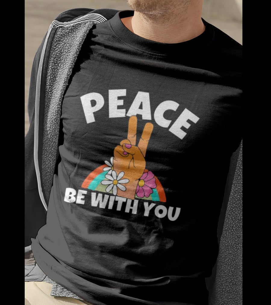 Peace Be With You Hand Peace Sign Floral T-Shirt