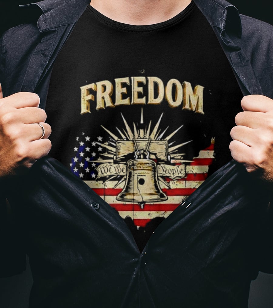 Freedom Liberty Bell American Flag Map United States Vintage Patriotic T-Shirt