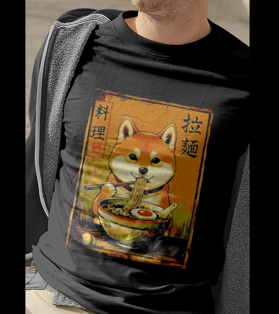 Shiba Inu Ramen Noodles Japanese Kanji T-Shirt
