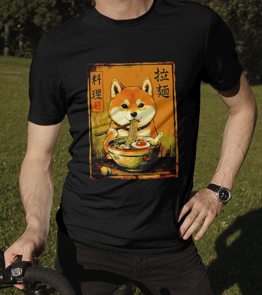 Shiba Inu Ramen Noodles Japanese Kanji T-Shirt