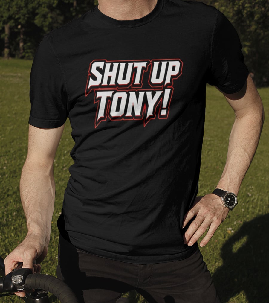 SHUT UP TONY! Bold White Red Comic Book Font T-Shirt