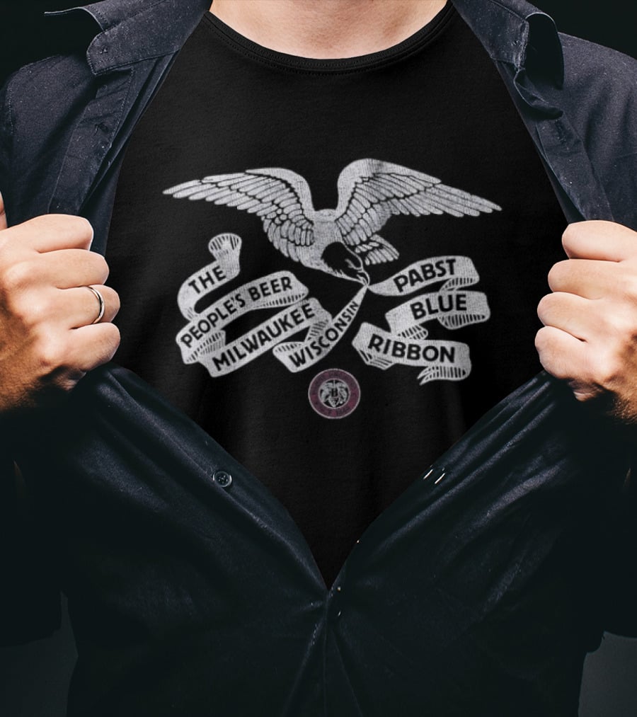 The People's Beer Milwaukee Wisconsin Pabst Blue Ribbon Eagle Banner T-Shirt