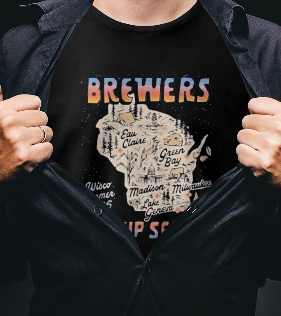 Brewers Wisco Summer 2026 Pop Up Series Wisconsin Cities Map T-Shirt