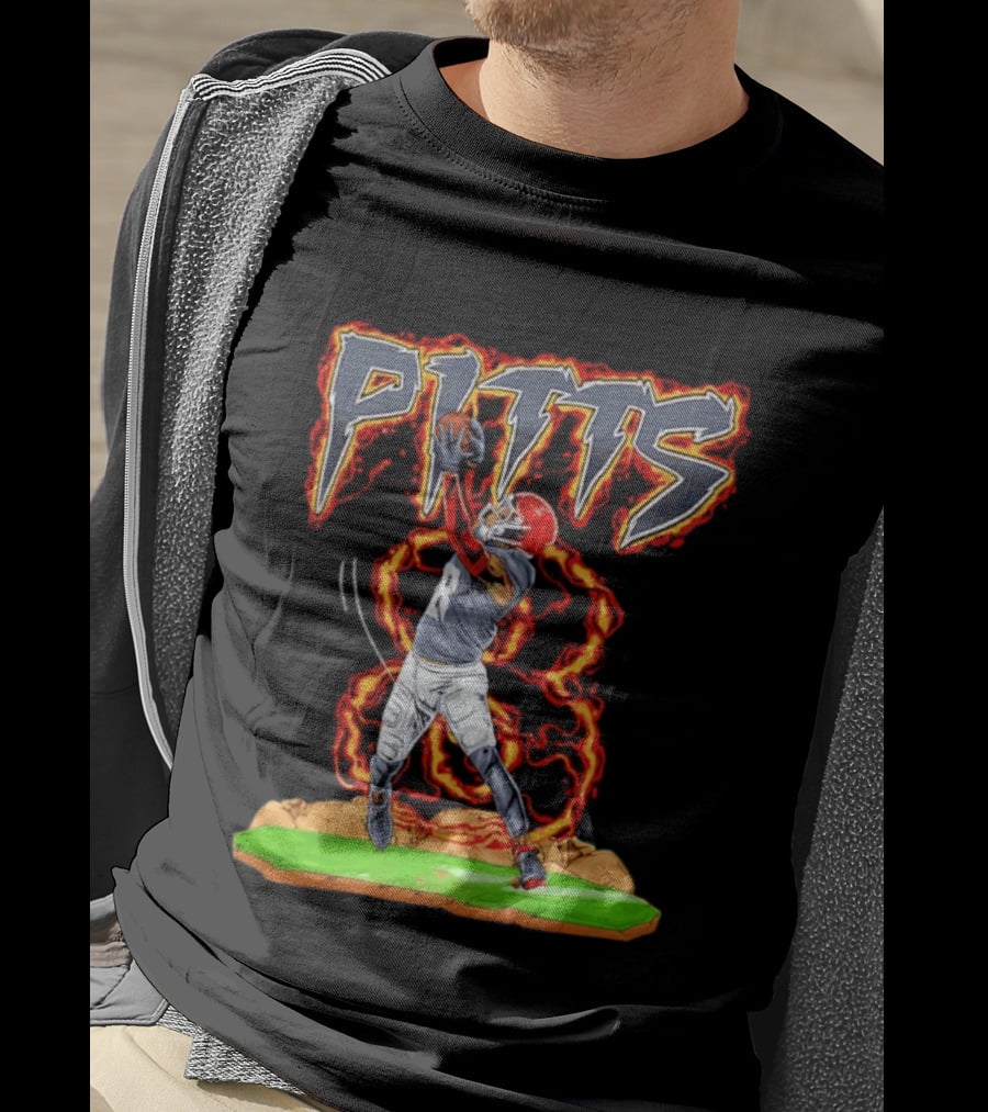 Pitts Football Player Catching Ball With Flames In Dynamic Action Scene T-Shirt