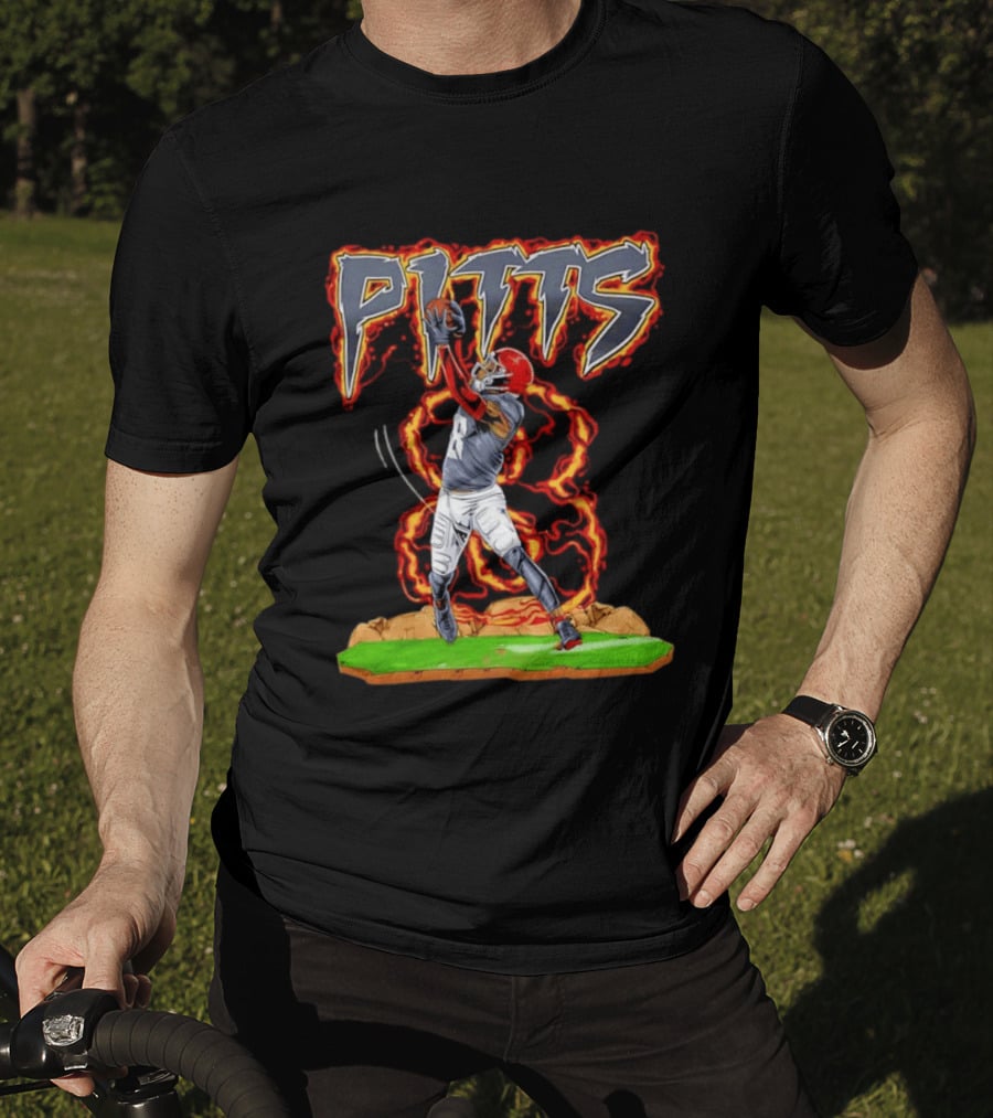 Pitts Football Player Catching Ball With Flames In Dynamic Action Scene T-Shirt