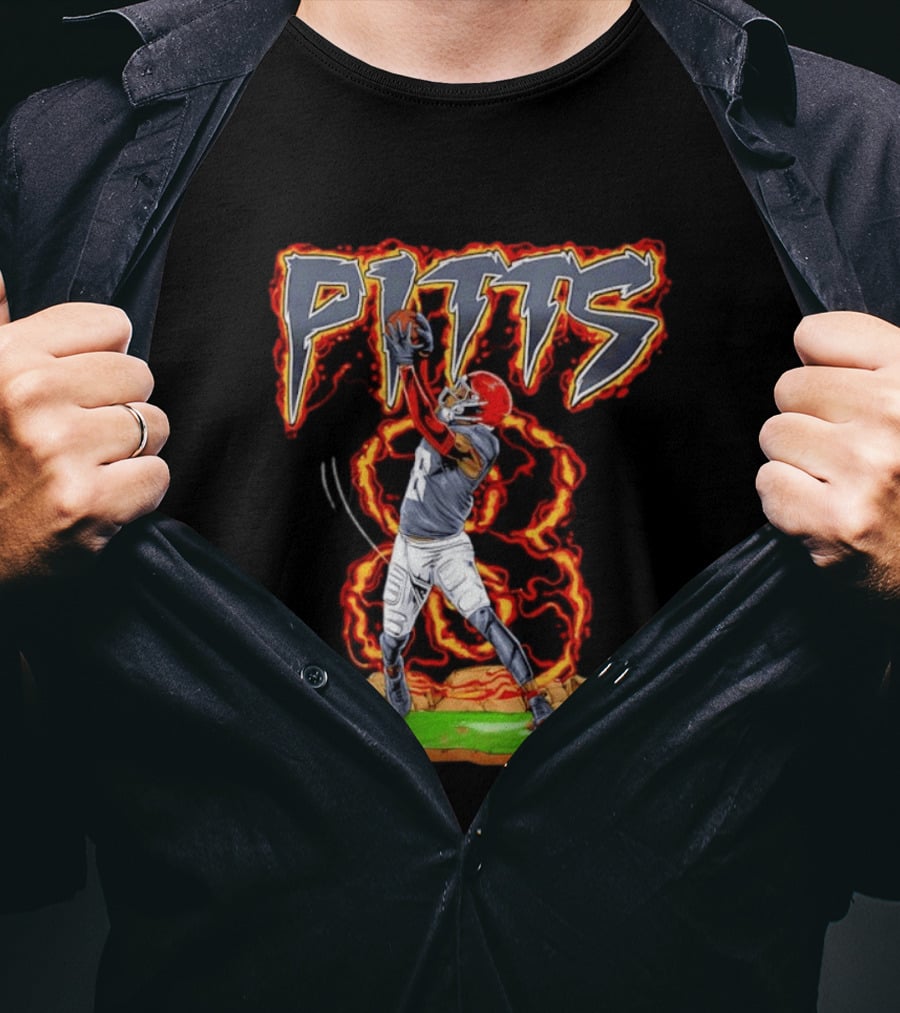 Pitts Football Player Catching Ball With Flames In Dynamic Action Scene T-Shirt