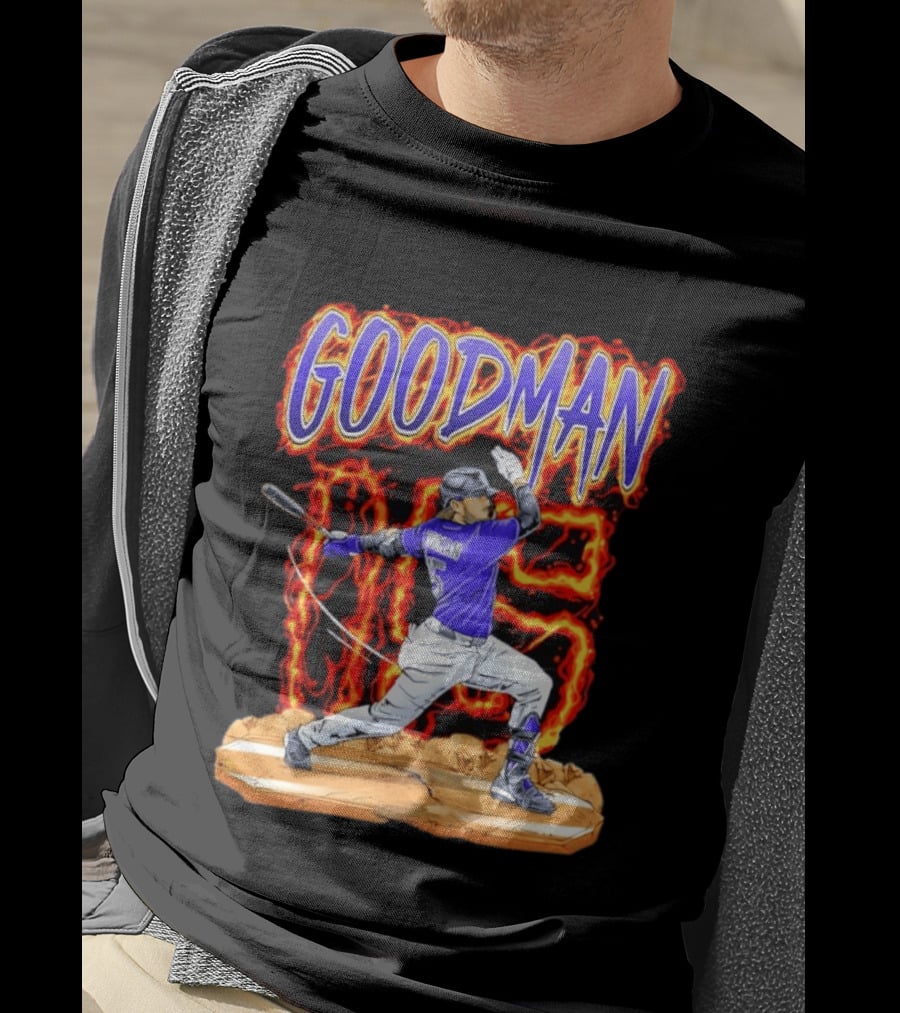 Colorado Rockies Hunter Goodman 15 Fiery Baseball Player T-Shirt