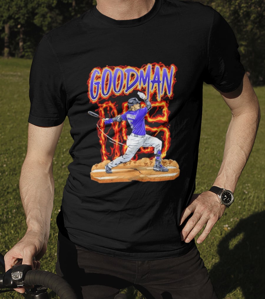 Colorado Rockies Hunter Goodman 15 Fiery Baseball Player T-Shirt