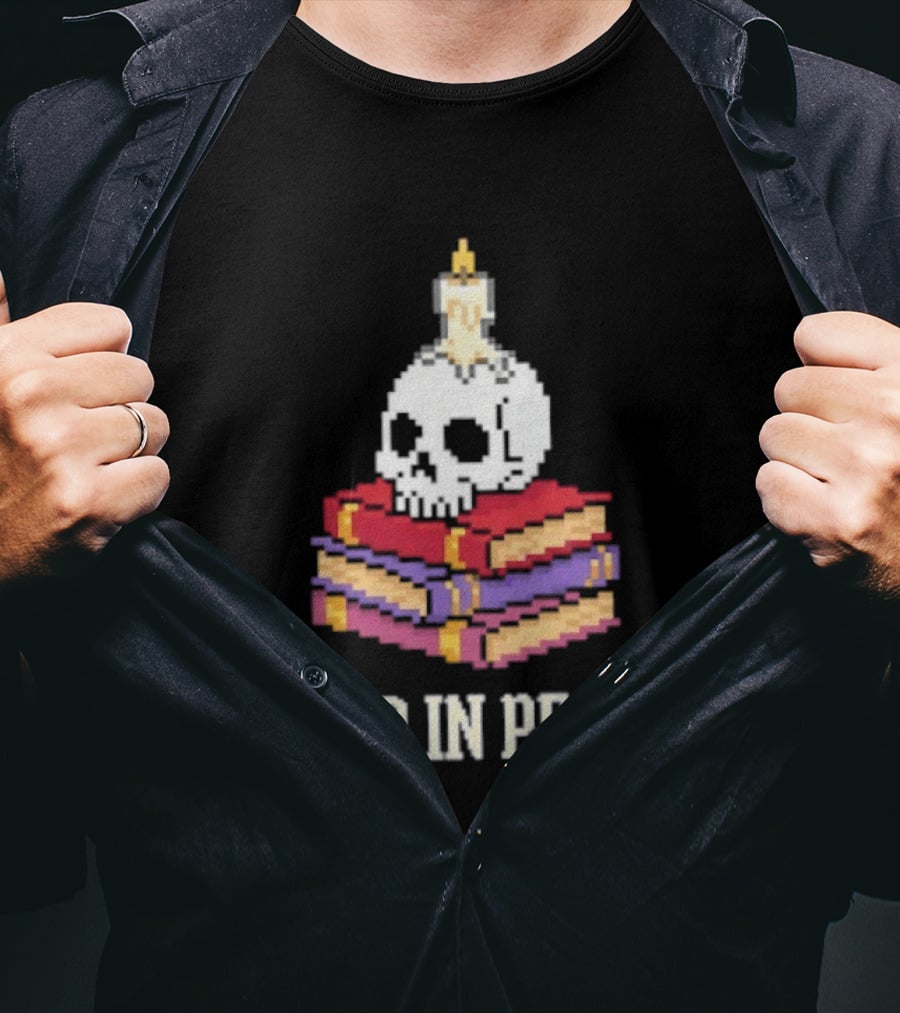 Skull Candle Stack Of Books Read In Peace T-Shirt