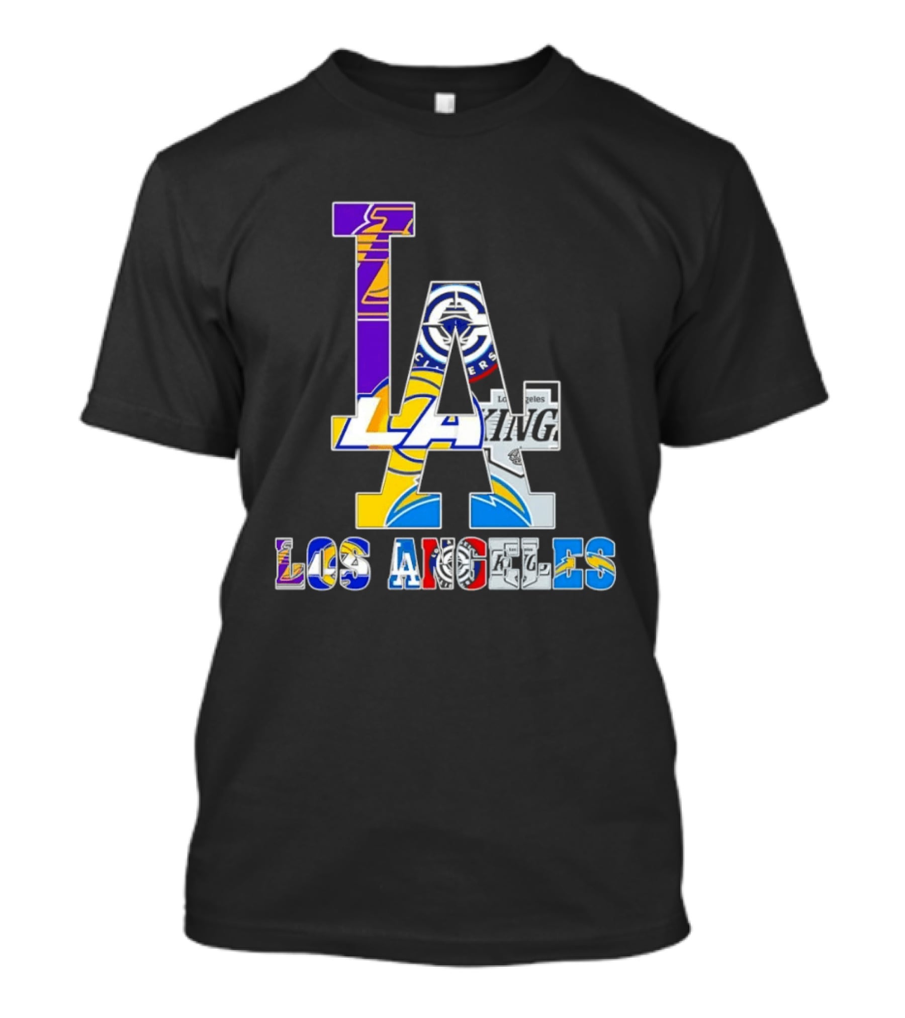 LA Los Angeles Lakers Dodgers Kings Rams Chargers Logos T-Shirt