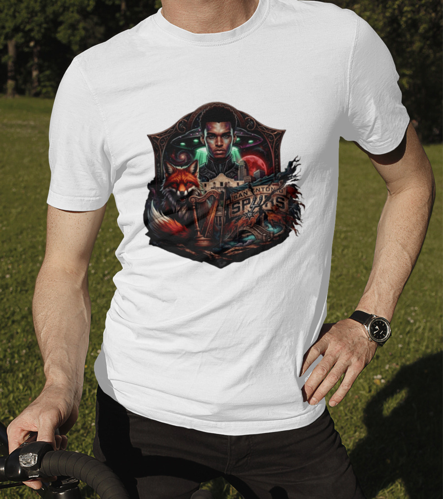 San Antonio Spurs Alien Wemby Space Hoops Comic Skyline Texas Basketball 2026 Fox T-Shirt