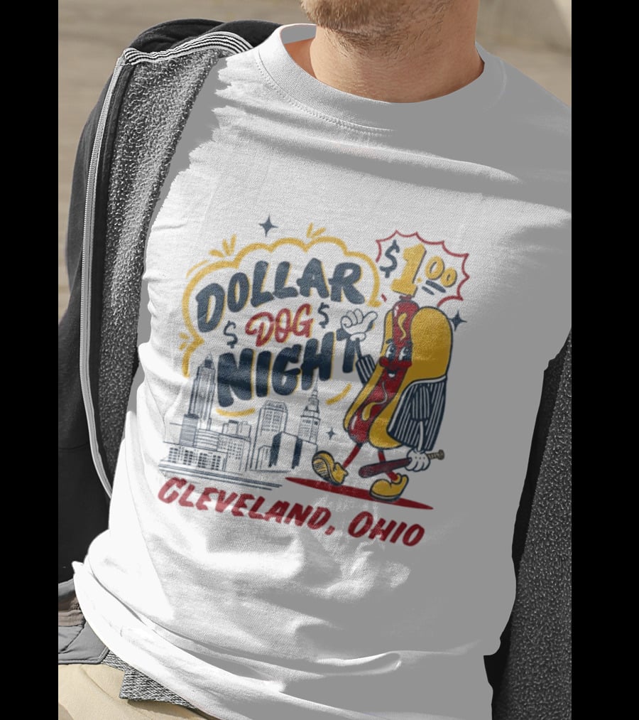 Cleveland Ohio Dollar Dog Night Baseball Skyline Hot Dog 1 Dollar T-Shirt
