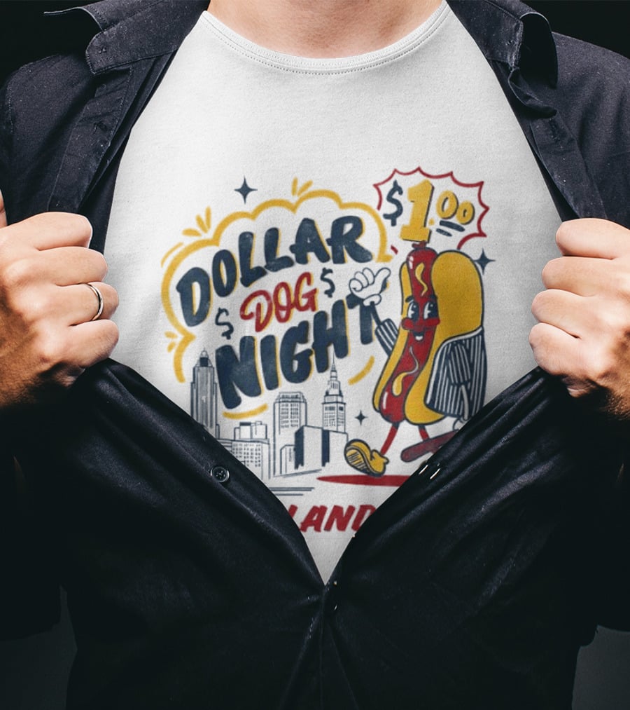 Cleveland Ohio Dollar Dog Night Baseball Skyline Hot Dog 1 Dollar T-Shirt