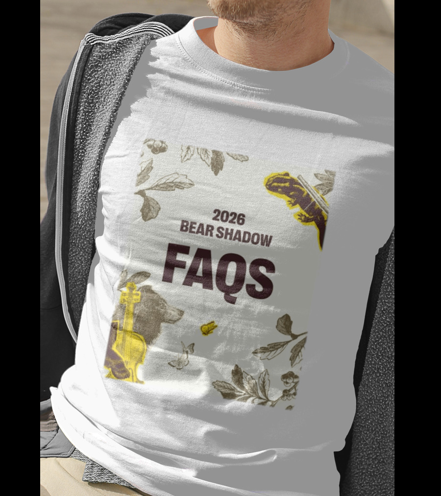 2026 Bear Shadow FAQs Music Festival Forest Animals Instruments T-Shirt