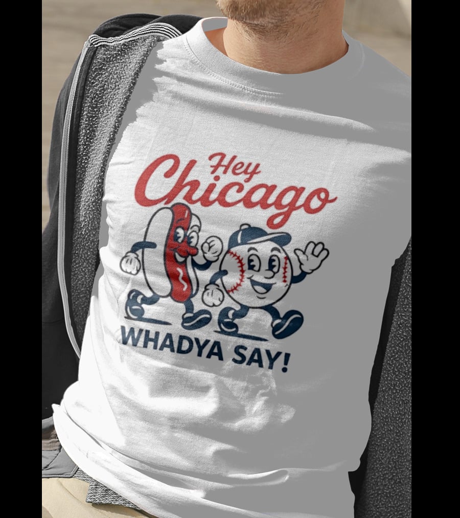Chicago Baseball Hey Whadya Say Hot Dog Cartoon Characters T-Shirt
