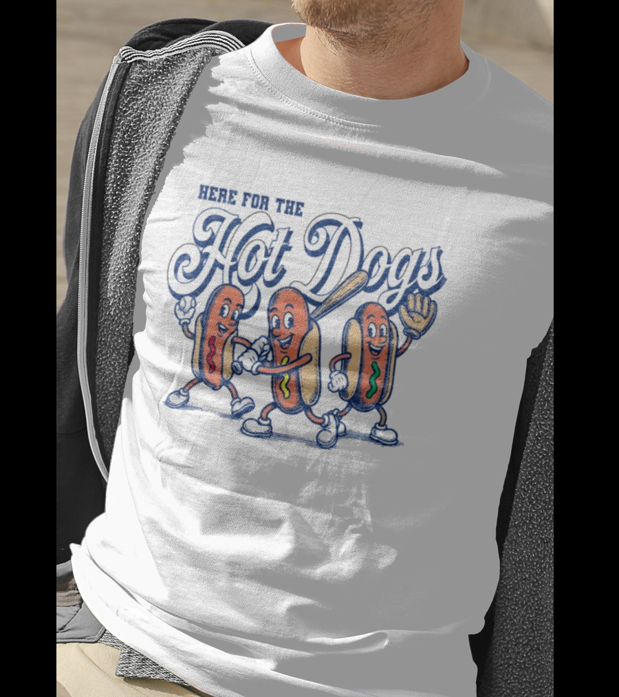 Here For The Hot Dogs Baseball With Fun Hot Dog Characters T-Shirt