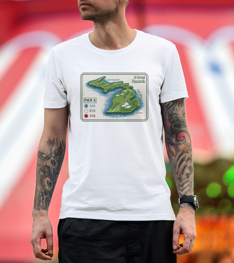 Michigan Golf Par 5 Course Map With 4 Great Hazards Lake Superior Huron Erie T-Shirt