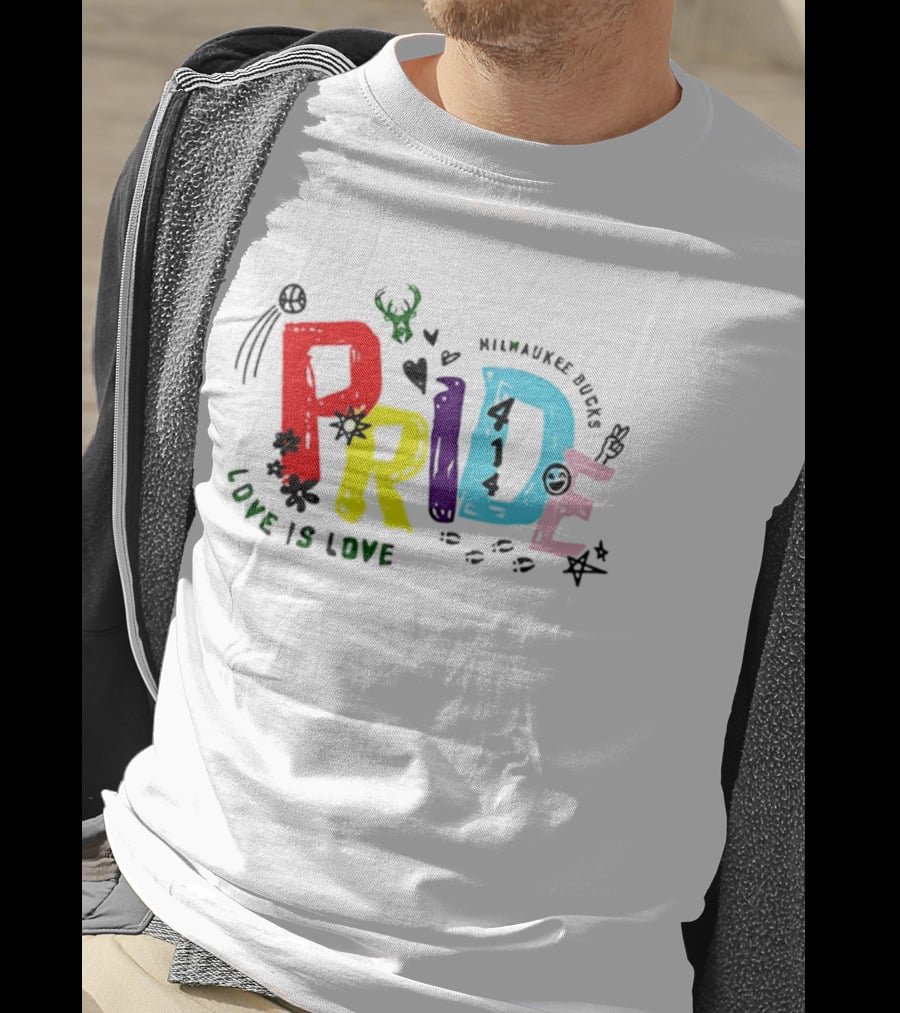 Milwaukee Bucks Pride Love Is Love Rainbow 414 T-Shirt
