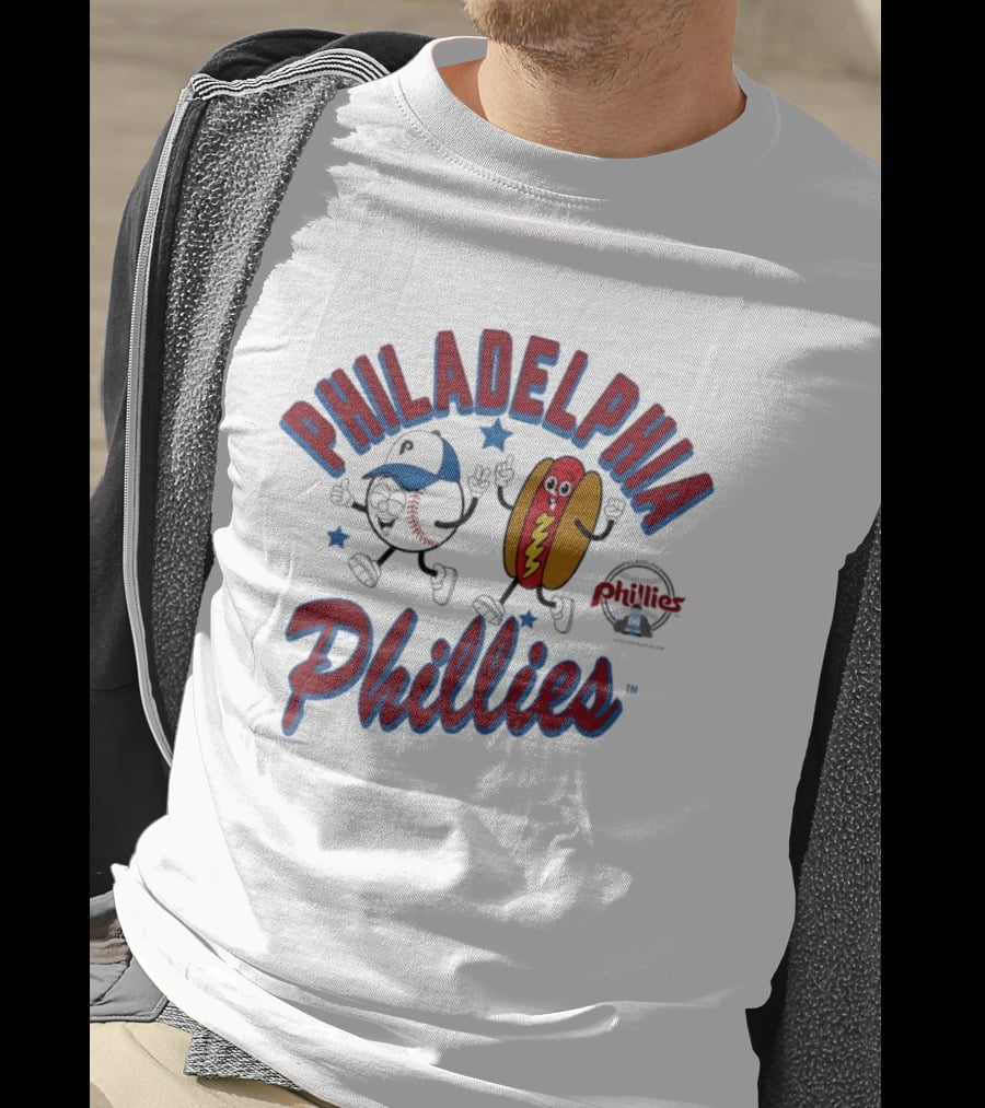 Philadelphia Phillies Baseball Hot Dog And Cartoon Characters T-Shirt
