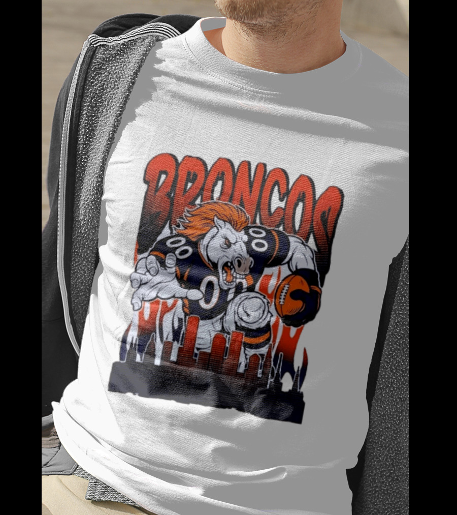 Denver Broncos Football Bronco Running Horse Skyline T-Shirt