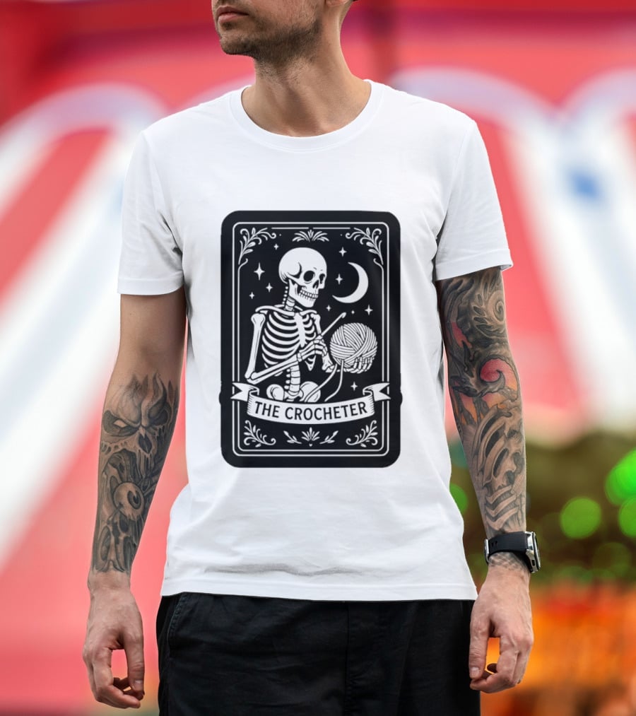 Tarot Card The Crocheter Skeleton Moon And Stars T-Shirt