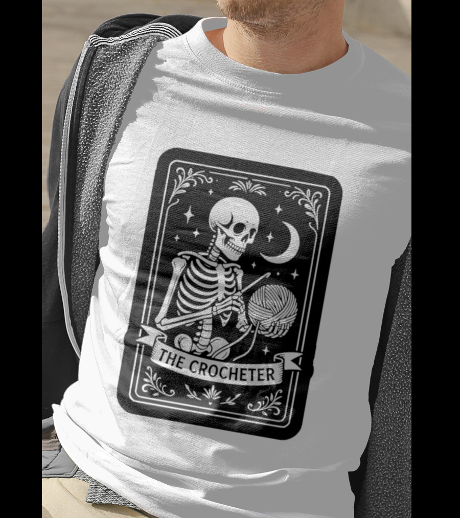 Tarot Card The Crocheter Skeleton Moon And Stars T-Shirt