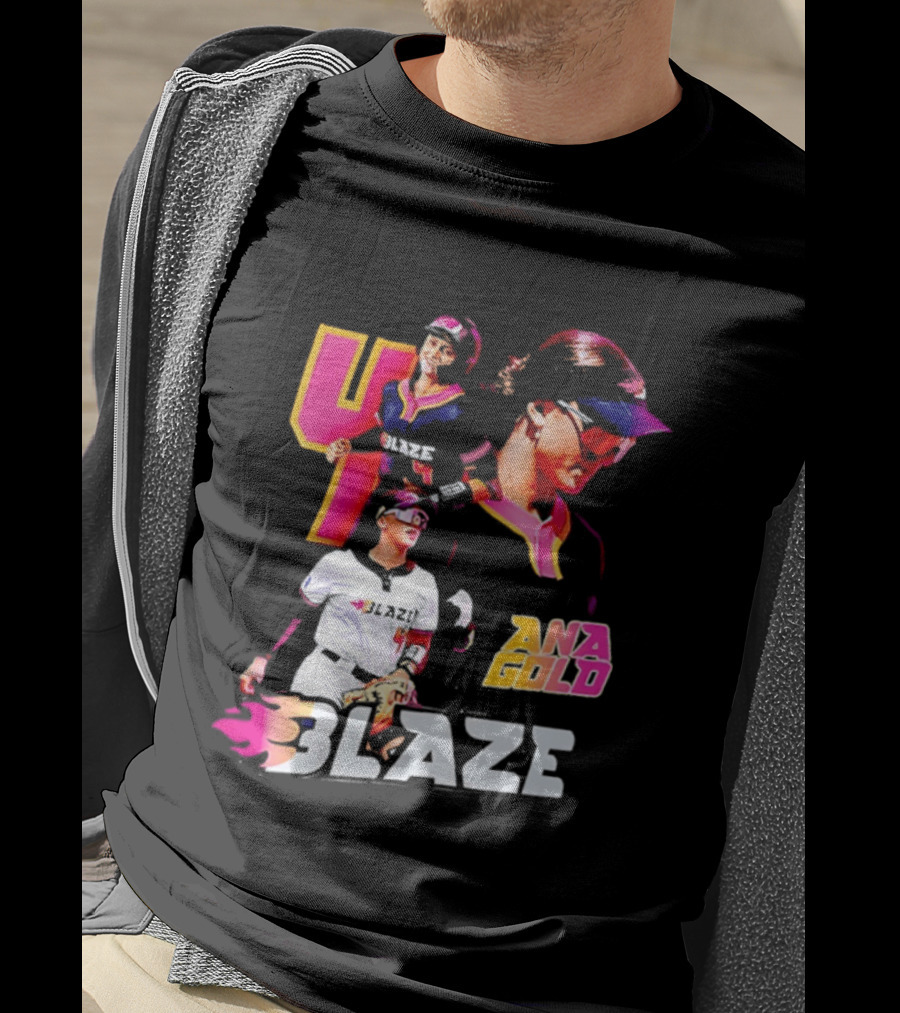 Blaze Ana Gold Softball Player Number 4 Action Collage T-Shirt