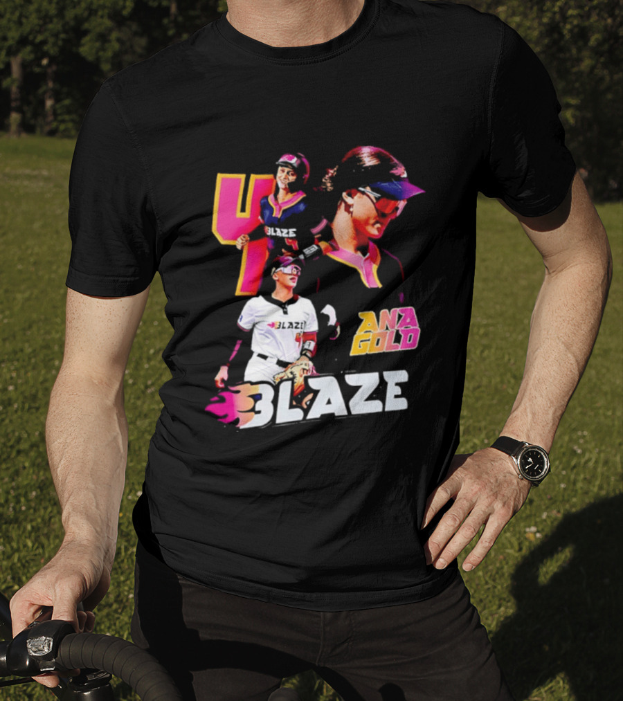 Blaze Ana Gold Softball Player Number 4 Action Collage T-Shirt