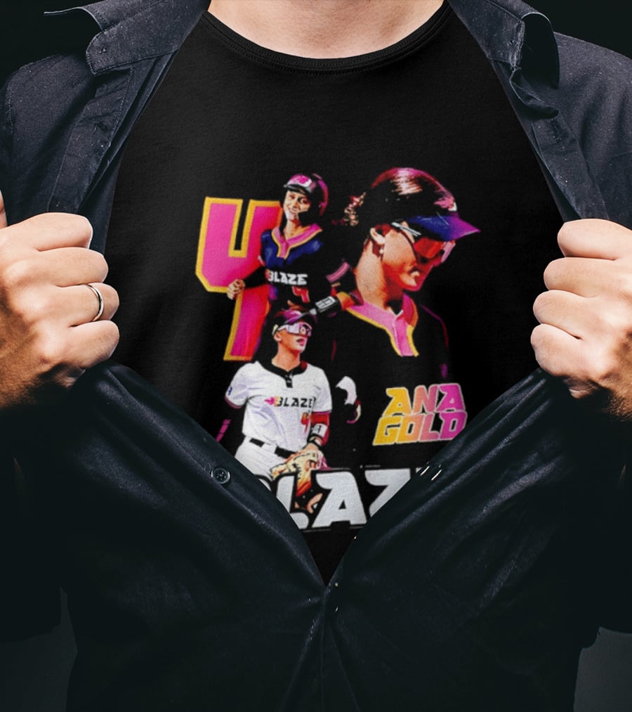 Blaze Ana Gold Softball Player Number 4 Action Collage T-Shirt