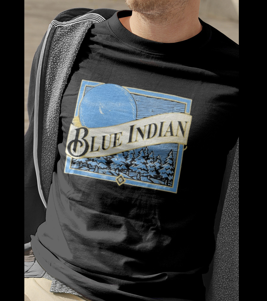 Blue Indian Moon Forest Nature Pine Trees Winter Scene T-Shirt