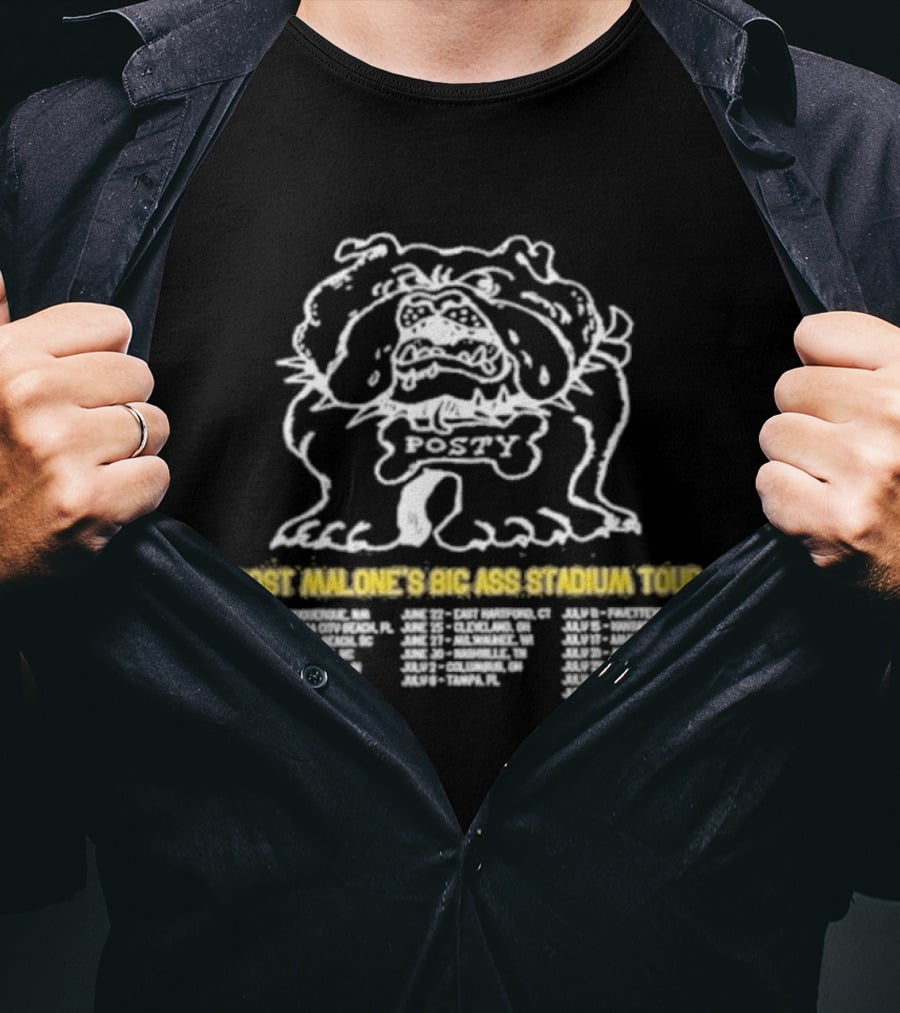 Post Malone's Big Ass Stadium Tour Posty Bulldog T-Shirt