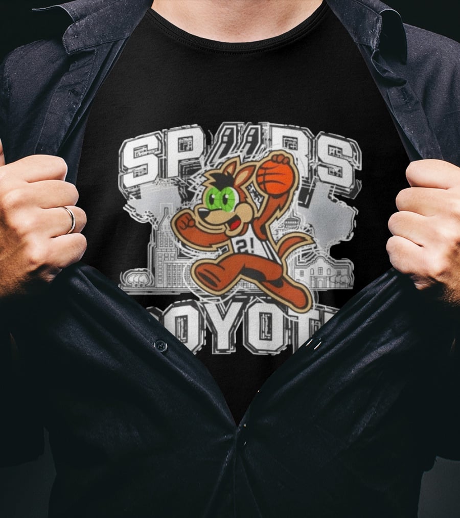 Spurs Coyote Basketball San Antonio City Skyline T-Shirt