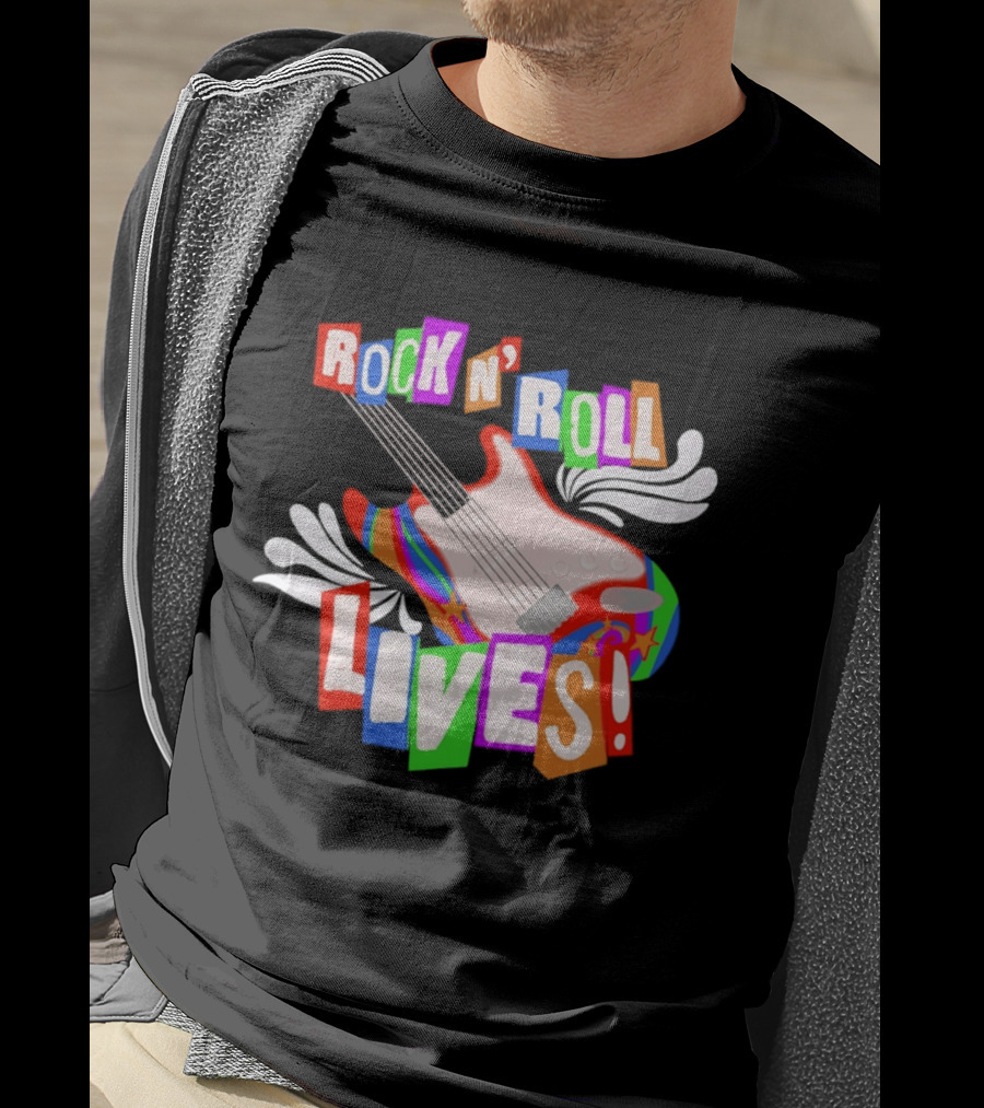 Rock N' Roll Lives Colorful Electric Guitar T-Shirt