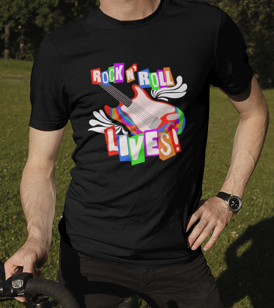 Rock N' Roll Lives Colorful Electric Guitar T-Shirt
