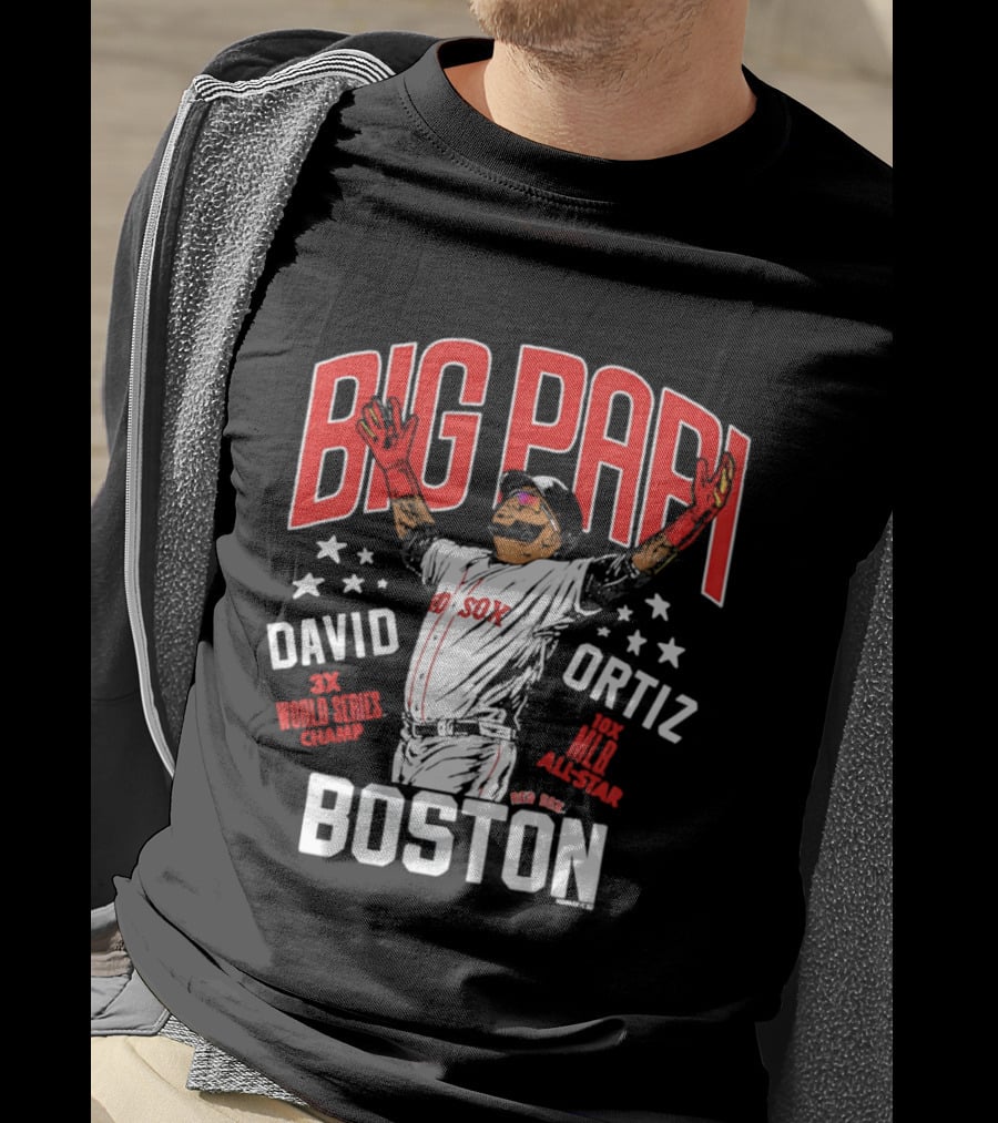BIG PAPI David Ortiz 3X World Series Champ 10X All Star Boston Red Sox T-Shirt