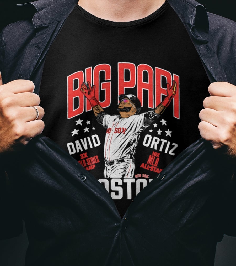 BIG PAPI David Ortiz 3X World Series Champ 10X All Star Boston Red Sox T-Shirt