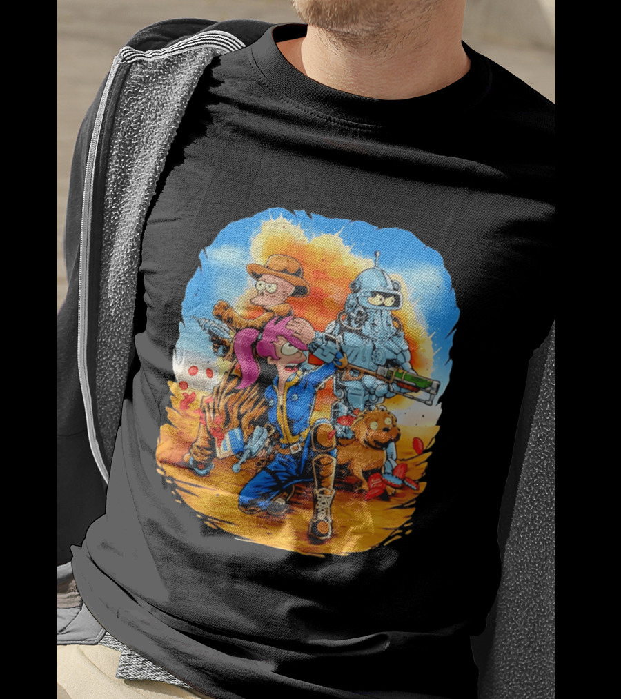 Futurout Fallout Futurama Mashup Fan Art Bender Leela Professor Farnsworth T-Shirt
