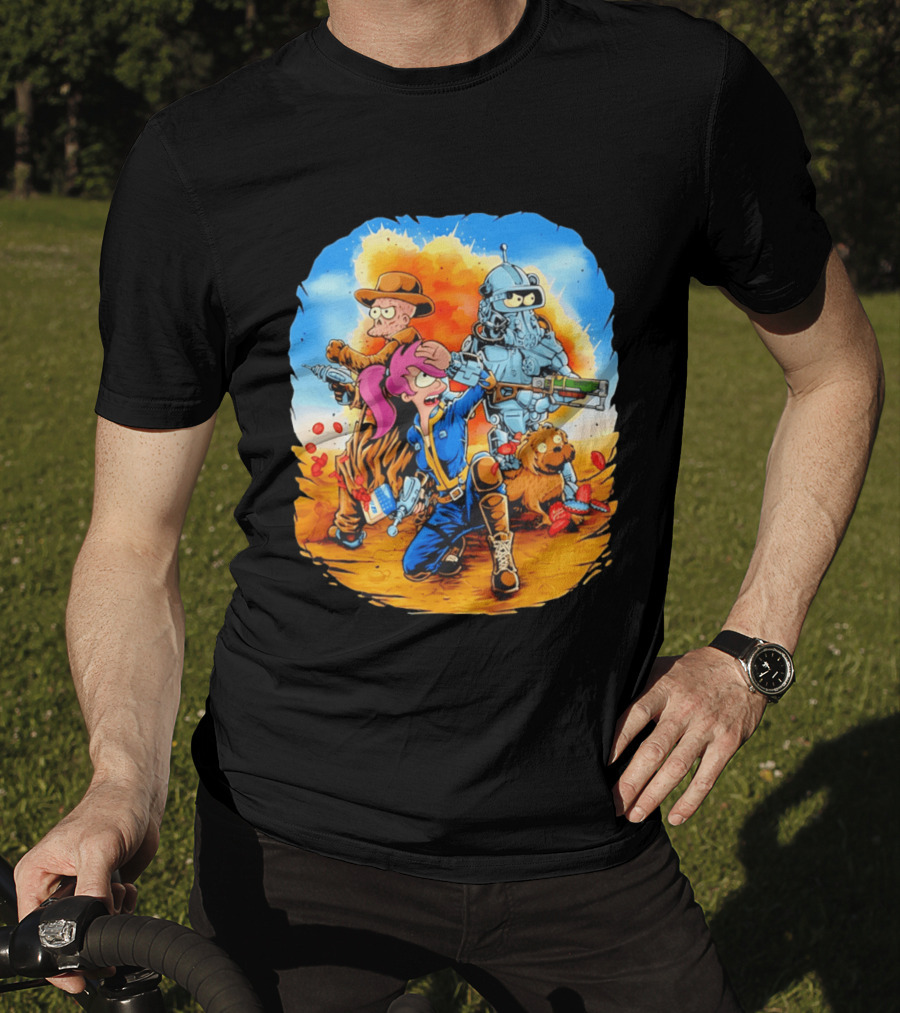 Futurout Fallout Futurama Mashup Fan Art Bender Leela Professor Farnsworth T-Shirt