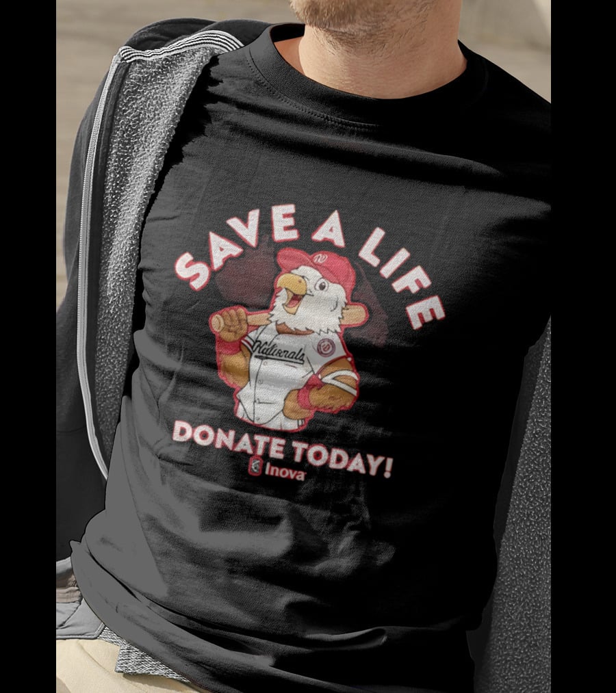 Nationals Mascot Blood Donation Save A Life Inova Drive 2026 T-Shirt