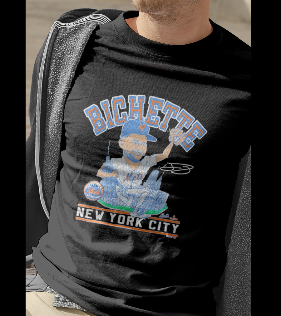 New York Mets Bichette Caricature New York City Tri Blend T-Shirt