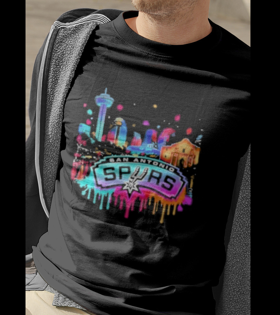 San Antonio Spurs Neon Skyline Colorful Cityscape T-Shirt