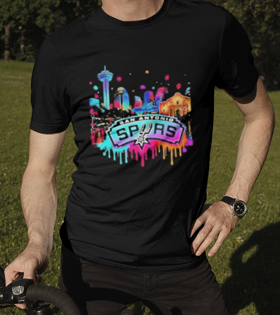 San Antonio Spurs Neon Skyline Colorful Cityscape T-Shirt