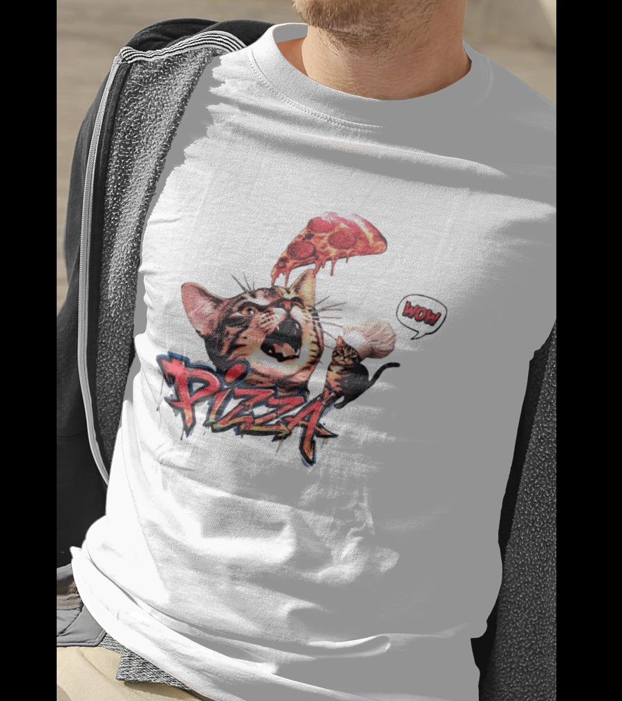 Pizza Cat Wow Chef Graffiti Culinary Delight T-Shirt