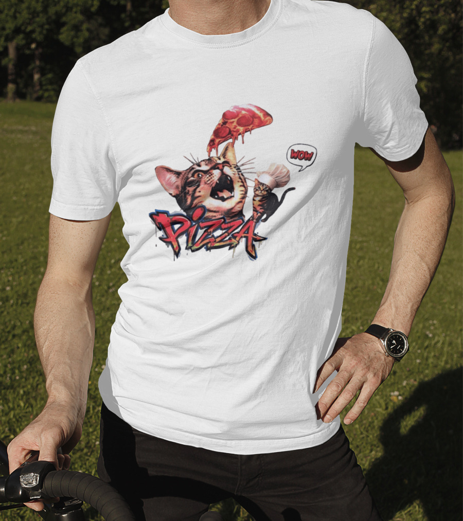 Pizza Cat Wow Chef Graffiti Culinary Delight T-Shirt