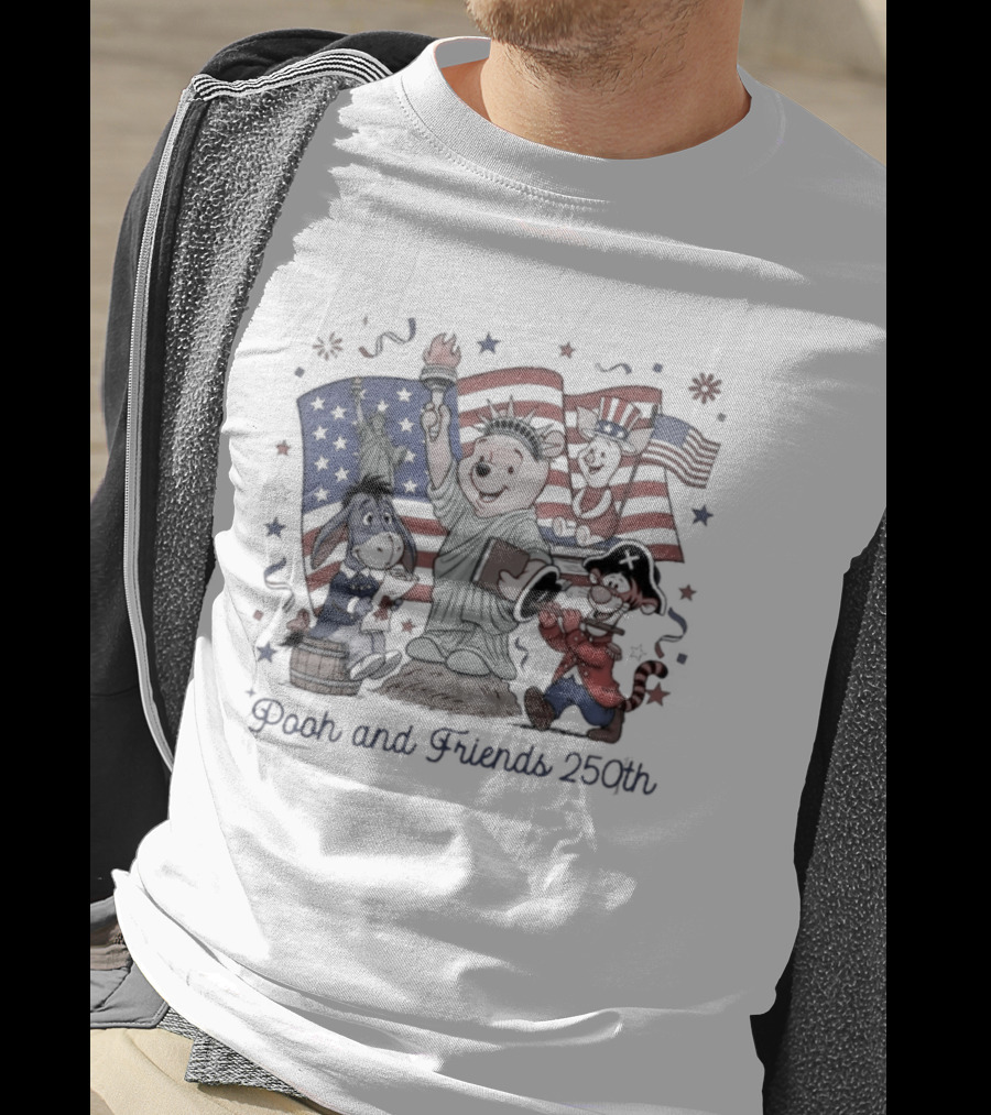 Pooh And Friends 250th Freedom USA American Flags Celebration T-Shirt